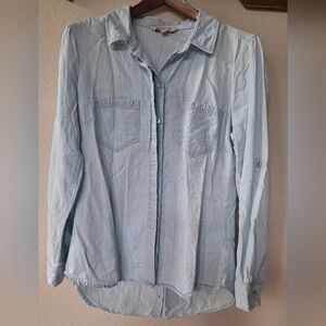 Liverpool Womens Light Wash Chambray Denim Tunic Roll Tab Top. Size S
